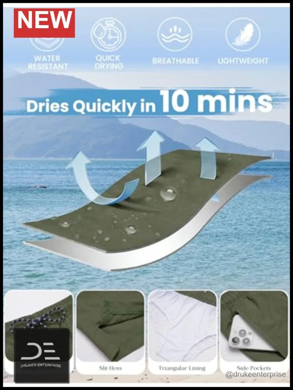 Men's Quick Dry Board Shorts with Mesh Liner 2 in 1 Swim Trunks